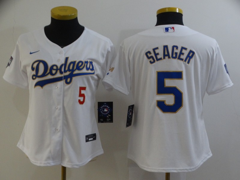 Los Angeles Dodgers SEAGER #5 White Champion Women MLB Jersey 02