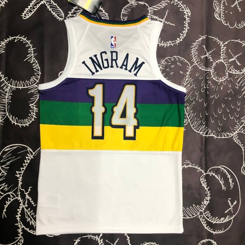 New Orleans Pelicans INGRAM #14 White City Basketball Jersey (Hot Press)