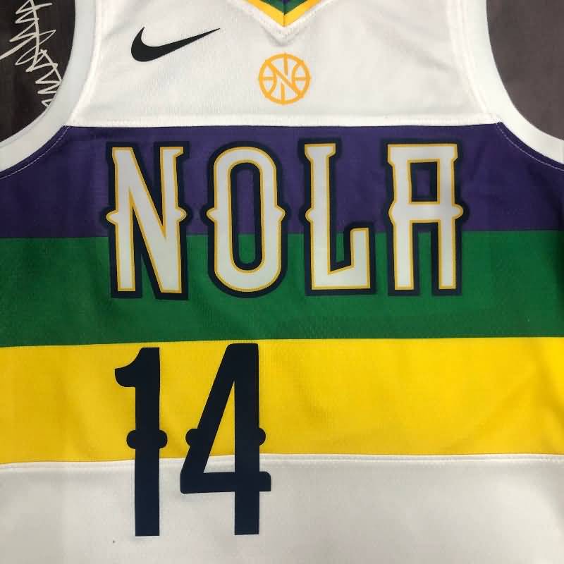 New Orleans Pelicans INGRAM #14 White City Basketball Jersey (Hot Press)