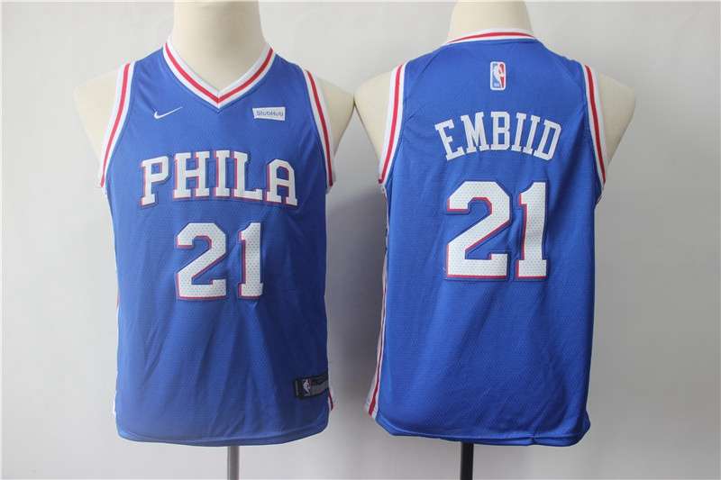 Young Philadelphia 76ers EMBIID #21 Blue Basketball Jersey (Stitched)