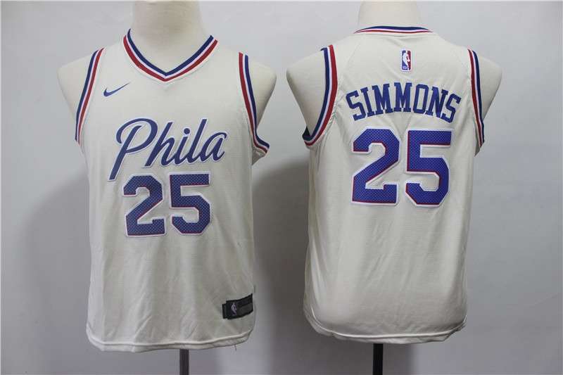 Young Philadelphia 76ers SIMMONS #25 White City Basketball Jersey (Stitched)