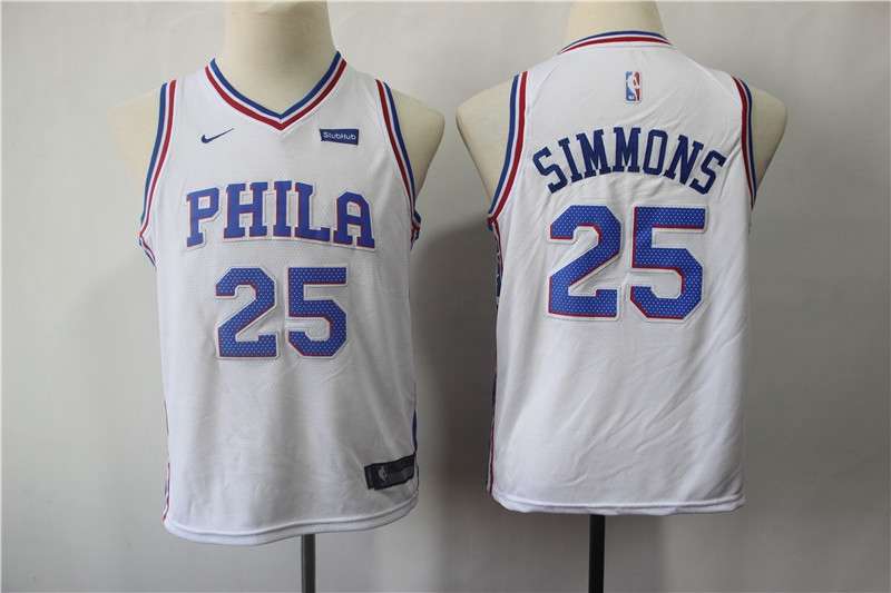 Young Philadelphia 76ers SIMMONS #25 White Basketball Jersey (Stitched)