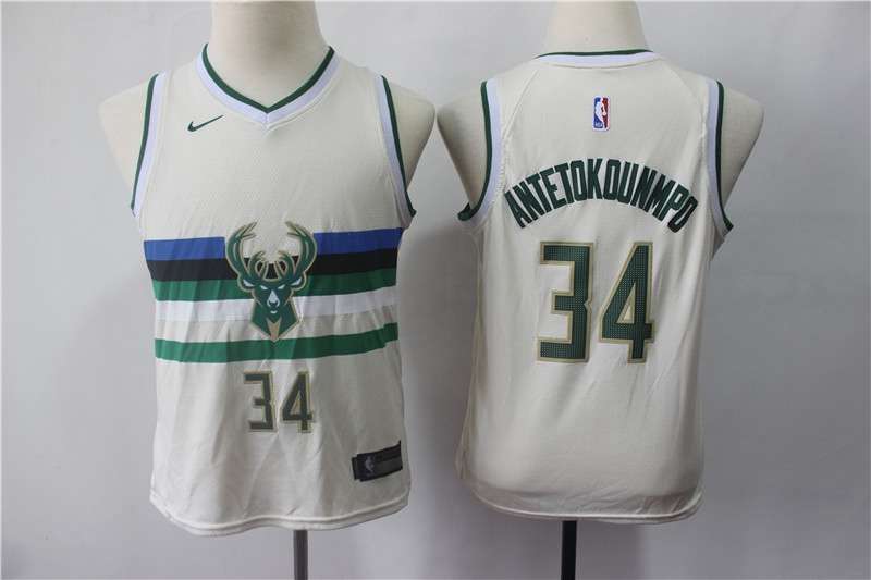 Young Milwaukee Bucks ANTETOKOUNMPO #34 White City Basketball Jersey (Stitched)
