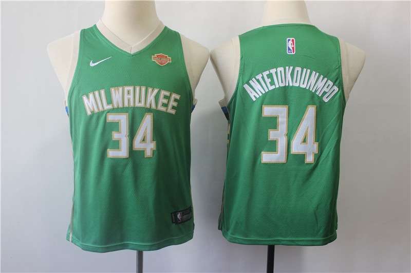 Young Milwaukee Bucks ANTETOKOUNMPO #34 Green Basketball Jersey (Stitched)