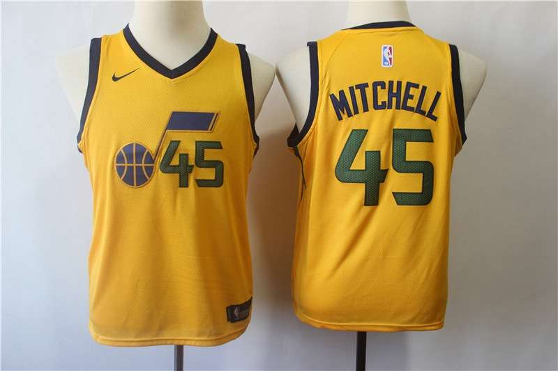 Young Utah Jazz MITCHELL #45 Yellow Basketball Jersey (Stitched)
