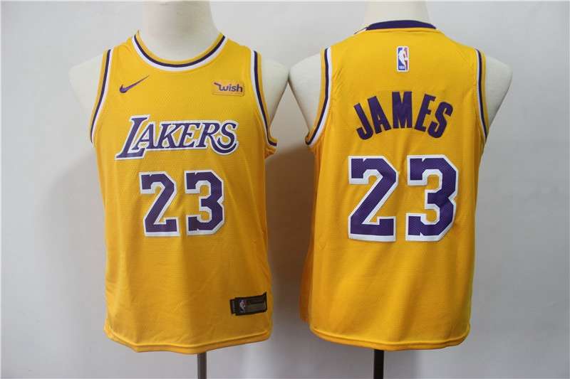 Young Los Angeles Lakers JAMES #23 Yellow Basketball Jersey (Stitched)