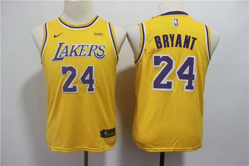 Young Los Angeles Lakers BRYANT #24 Yellow Basketball Jersey (Stitched)