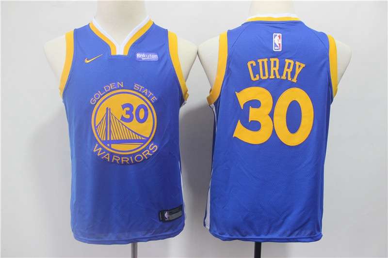 Young Golden State Warriors CURRY #30 Blue Basketball Jersey (Stitched)