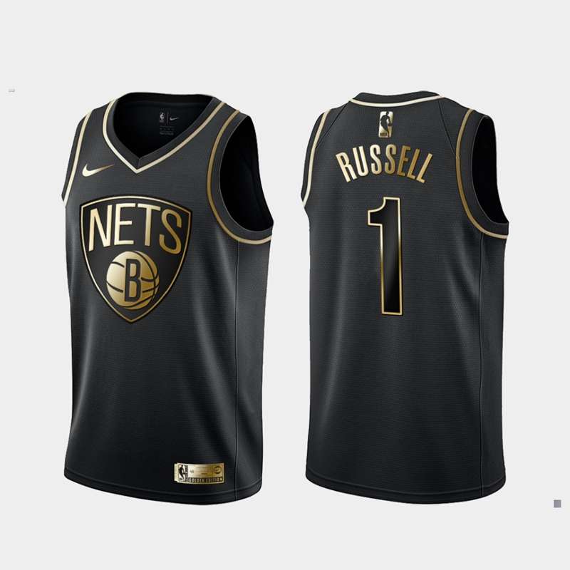 Brooklyn Nets 2020 RUSSELL #1 Black Gold Basketball Jersey (Stitched)