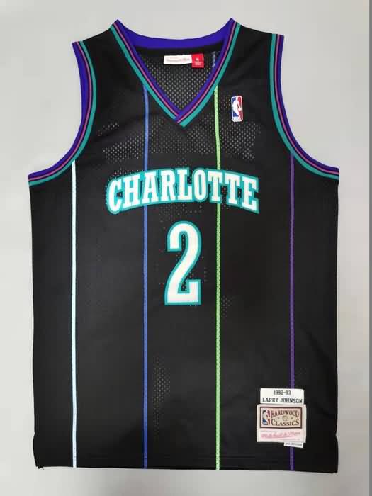 Charlotte Hornets 1992/93 JOHNSON #2 Black Classics Basketball Jersey (Stitched)