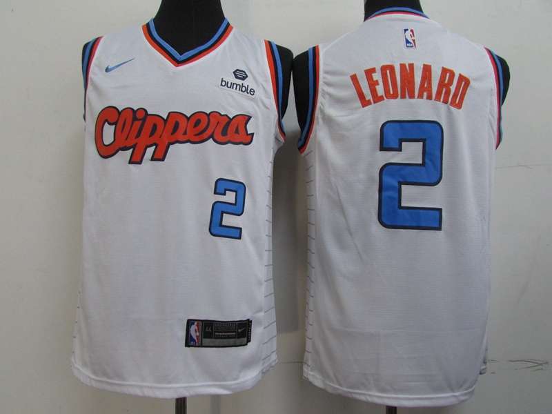 Los Angeles Clippers LEONARD #2 White Basketball Jersey (Stitched) 02