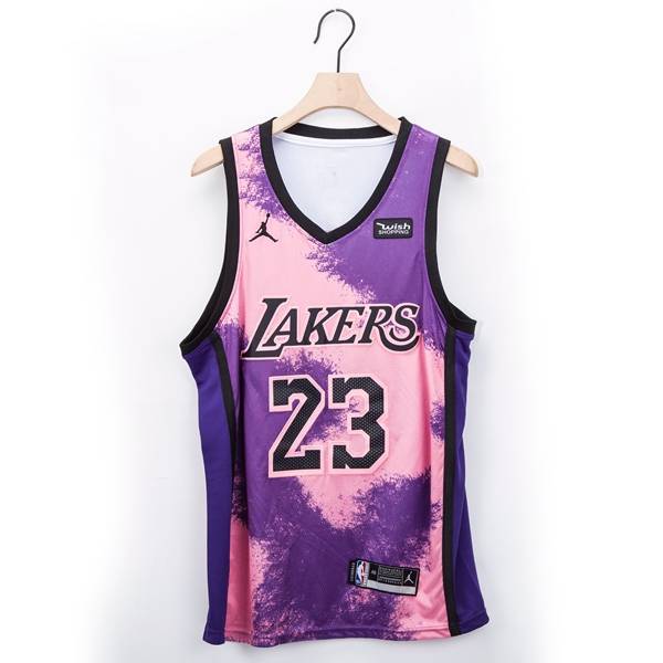 Los Angeles Lakers 20/21 JAMES #23 Purple Pink AJ Basketball Jersey (Stitched)