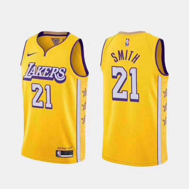 Los Angeles Lakers 2020 SMITH #21 Yellow City Basketball Jersey (Stitched)
