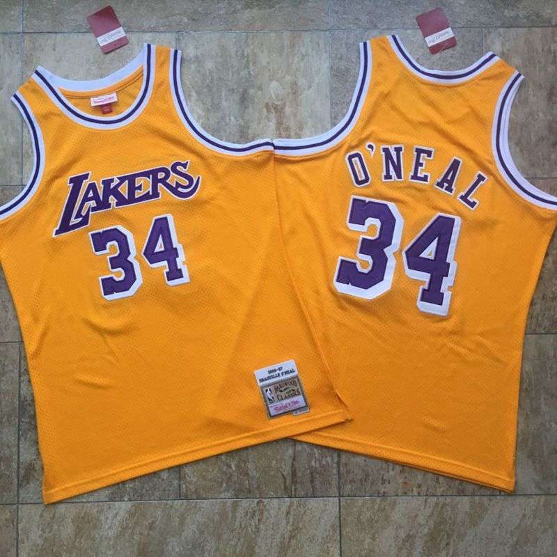 Los Angeles Lakers 96/97 ONEAL #34 Yellow Classics Basketball Jersey (Closely Stitched)