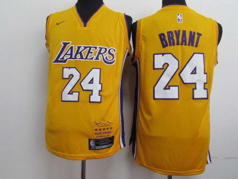 Los Angeles Lakers BRYANT #24 Yellow Basketball Jersey (Stitched) 04