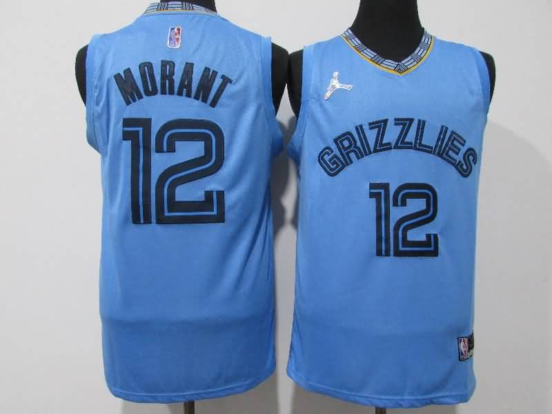Memphis Grizzlies 21/22 MORANT #12 Light Blue AJ Basketball Jersey (Stitched)