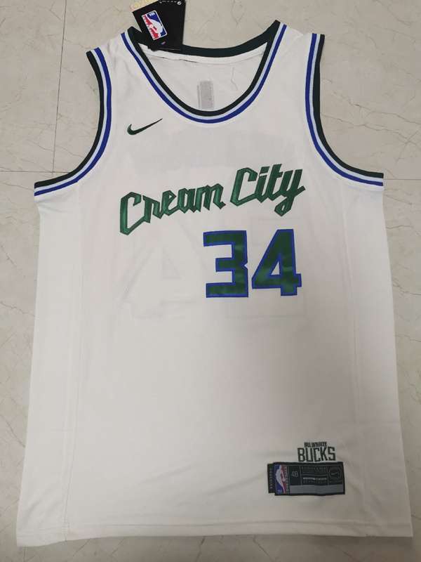 Milwaukee Bucks 2020 ANTETOKOUNMPO #34 White City Basketball Jersey (Stitched)