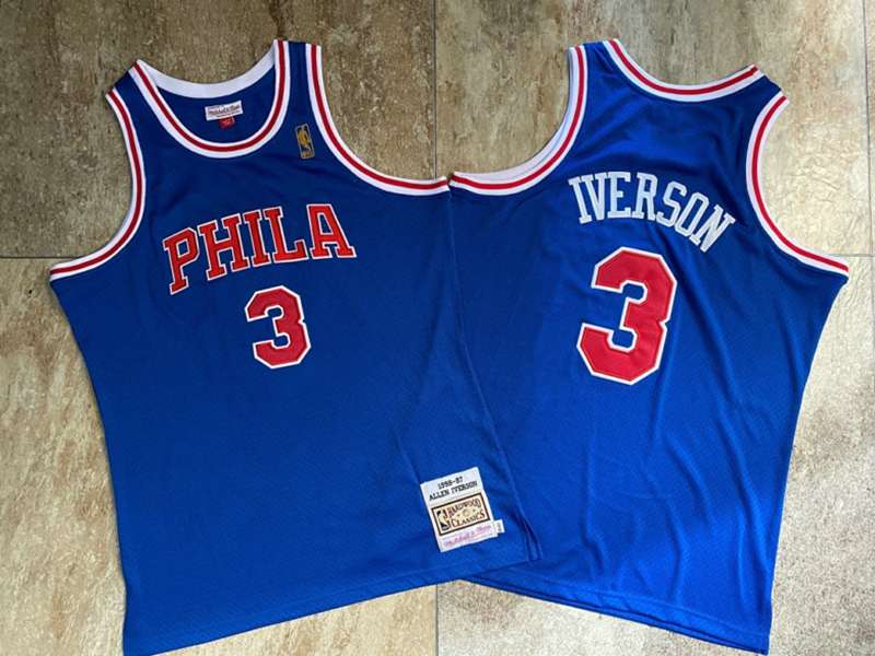 Philadelphia 76ers 96/97 IVERSON #3 Blue Classics Basketball Jersey (Closely Stitched)