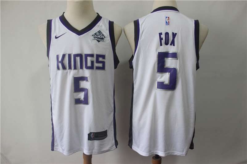 Sacramento Kings 2020 FOX #5 White Basketball Jersey (Stitched)