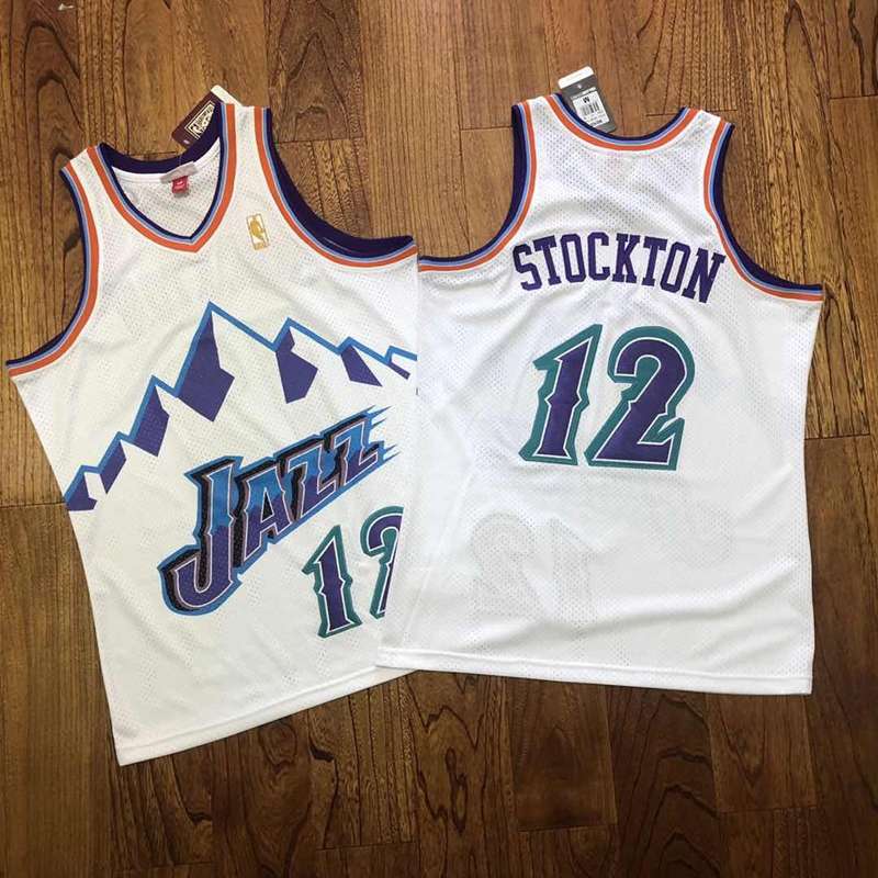 Utah Jazz 96/97 STOCKTON #12 White Classics Basketball Jersey (Closely Stitched)