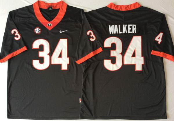 Georgia Bulldogs Black WALKER #34 NCAA Football Jersey