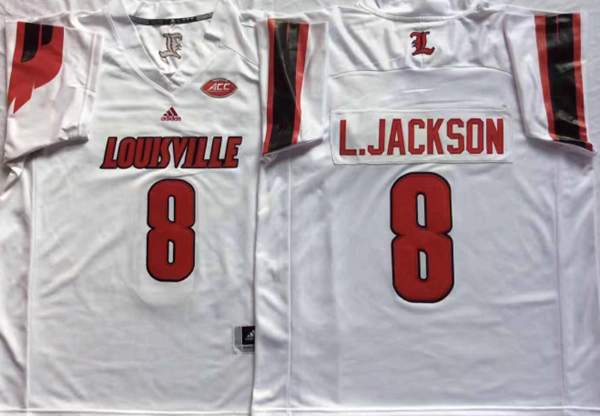 Louisville Cardinals White L.JACKSON #8 NCAA Football Jersey