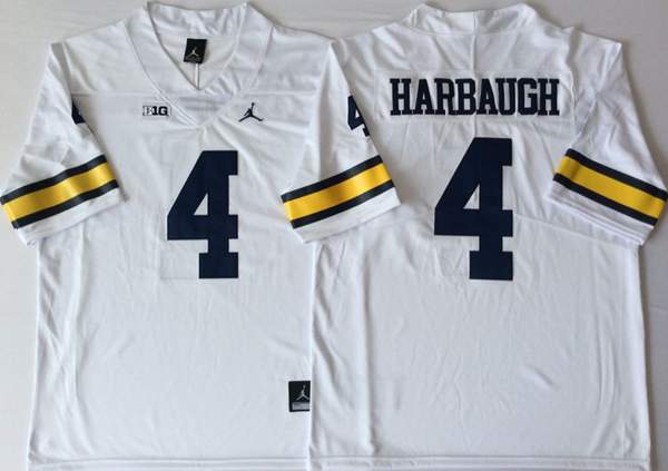 Michigan Wolverines White HARBAUGH #4 NCAA Football Jersey