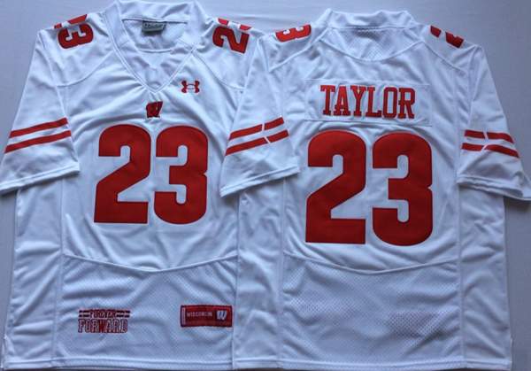 Wisconsin Badgers White TAYLOR #23 NCAA Football Jersey