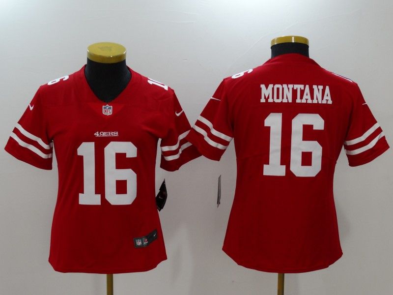 San Francisco 49ers MONTANA #16 Red Women NFL Jersey
