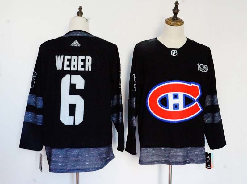 Montreal Canadiens Black WEBEP #6 100th Anniversary NHL Jersey