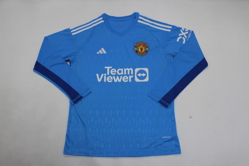 AAA(Thailand) Manchester United 23/24 Goalkeeper Blue Long Sleeve Soccer Jersey