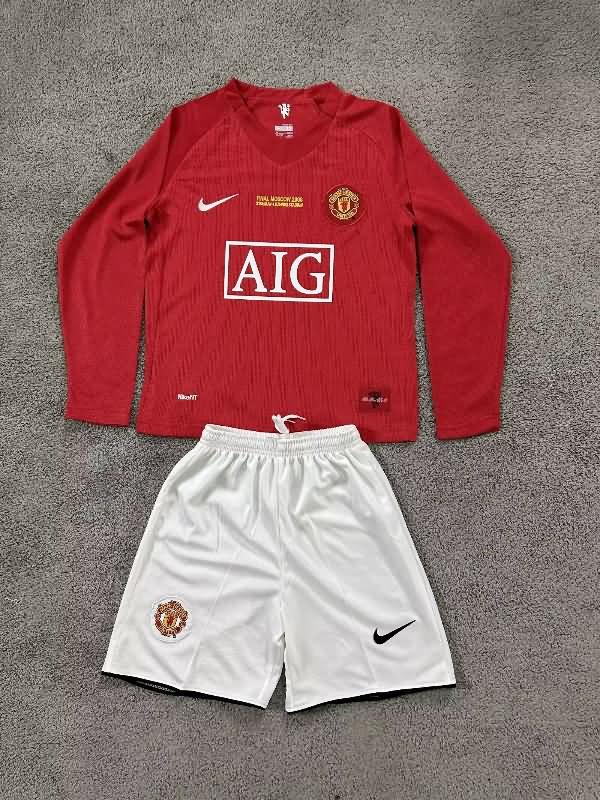 Manchester United 2007/08 Kids Home Final L/S Soccer Jersey And Shorts