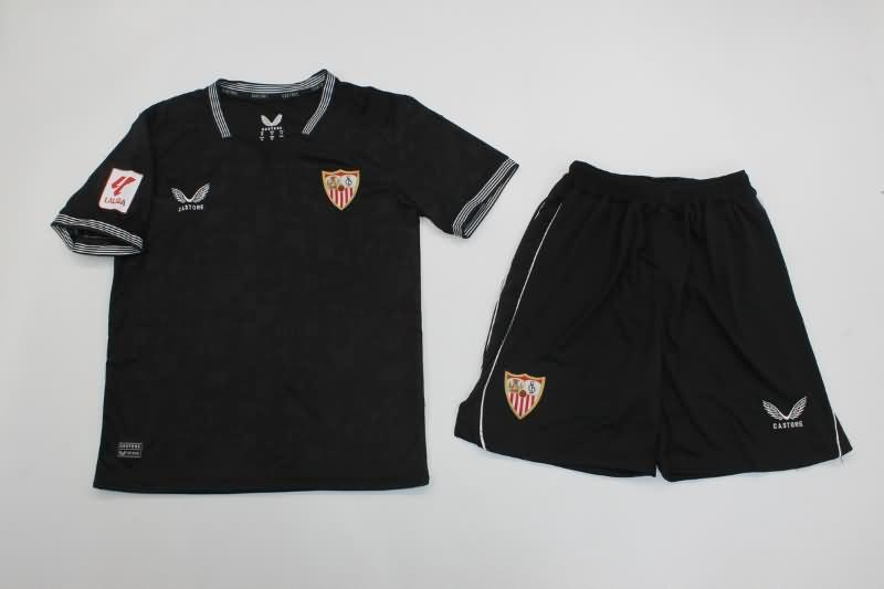 Sevilla 23/24 Kids Goalkeeper Black Soccer Jersey And Shorts