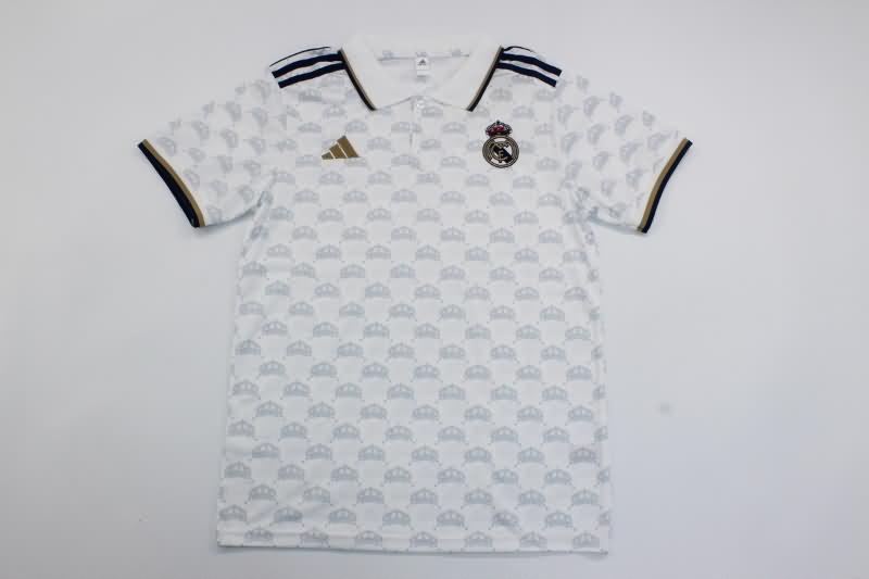 AAA(Thailand) Real Madrid 23/24 White Polo Soccer T-Shirt 03