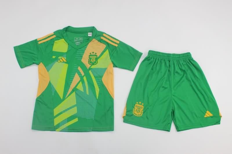 Argentina 2024 Kids Copa America Goalkeeper Green Soccer Jersey And Shorts