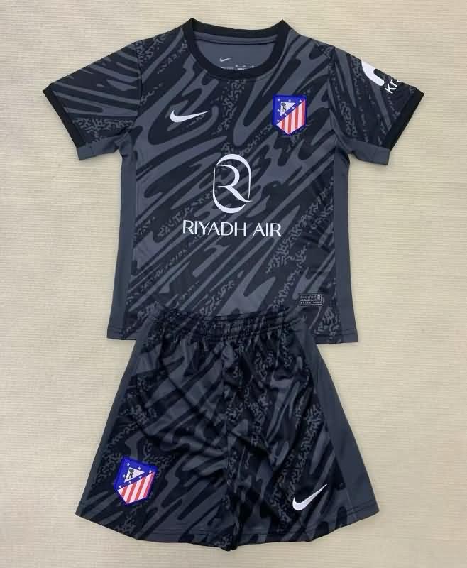 Atletico Madrid 24/25 Kids Goalkeeper Black Soccer Jersey And Shorts