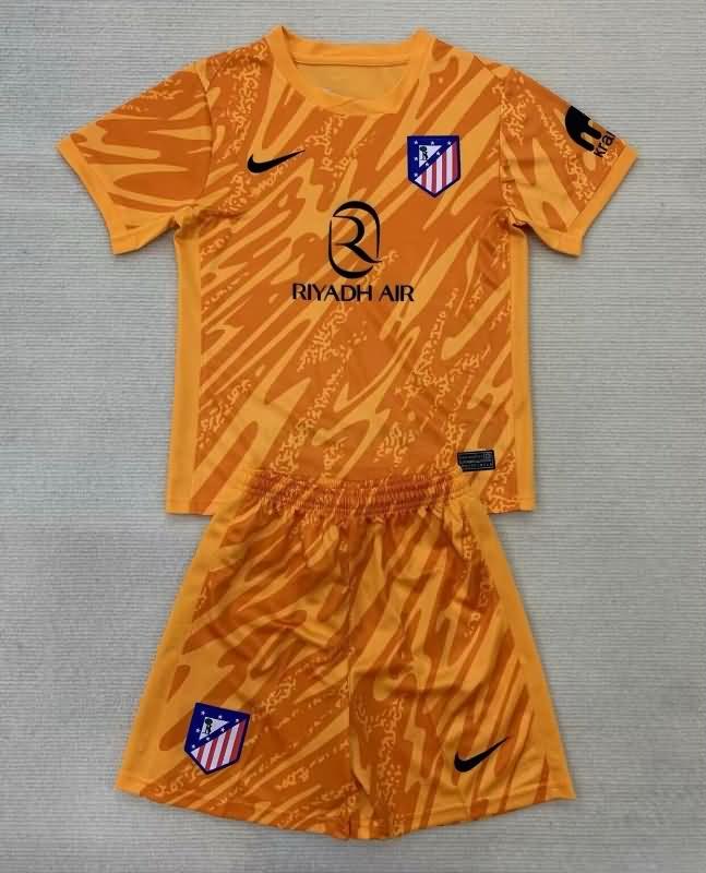 Atletico Madrid 24/25 Kids Goalkeeper Orange Soccer Jersey And Shorts