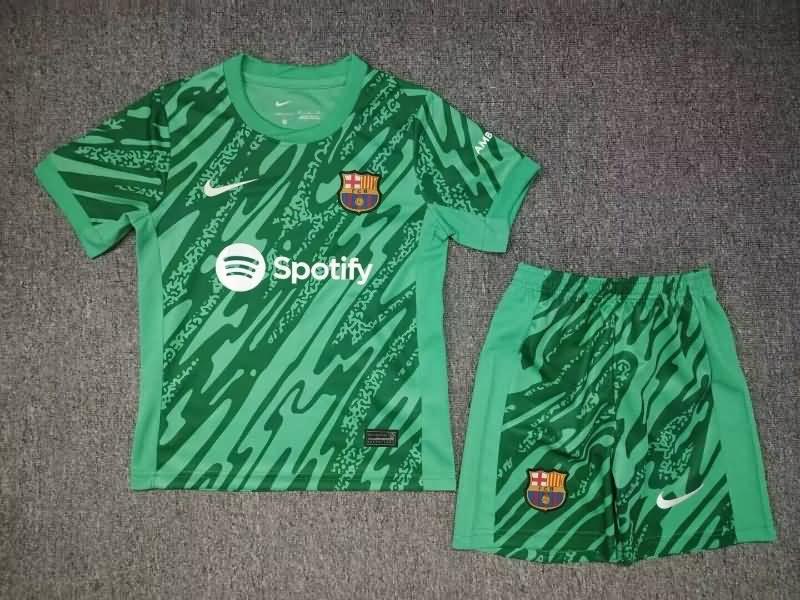 Barcelona 24/25 Kids Goalkeeper Green Soccer Jersey And Shorts