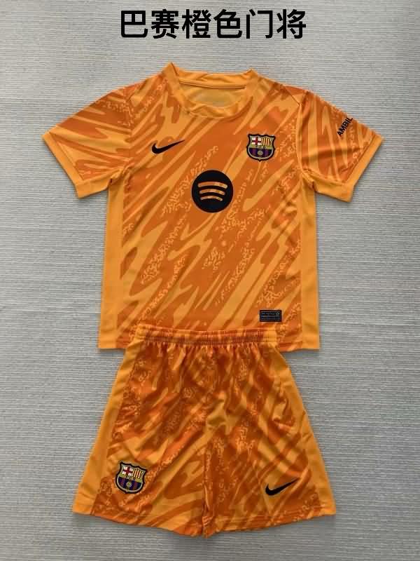 Barcelona 24/25 Kids Goalkeeper Orange Soccer Jersey And Shorts