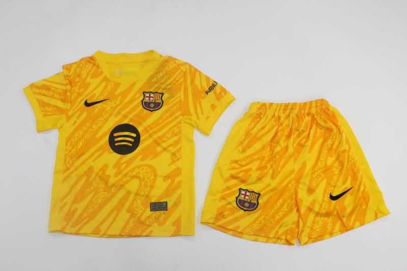 Barcelona 24/25 Kids Goalkeeper Yellow Soccer Jersey And Shorts