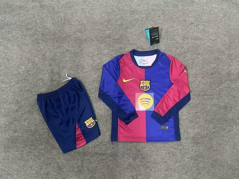 Barcelona 24/25 Kids Home Long Sleeve Soccer Jersey And Shorts Sponsor