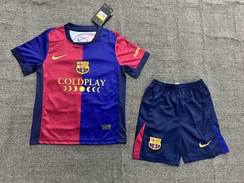 Barcelona 24/25 Kids Home Soccer Jersey And Shorts Sponsor 02