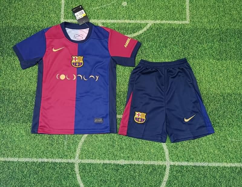 Barcelona 24/25 Kids Home Soccer Jersey And Shorts Sponsor 03