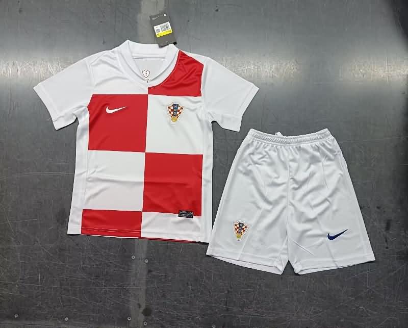 Croatia 2024 Kids Home Soccer Jersey And Shorts