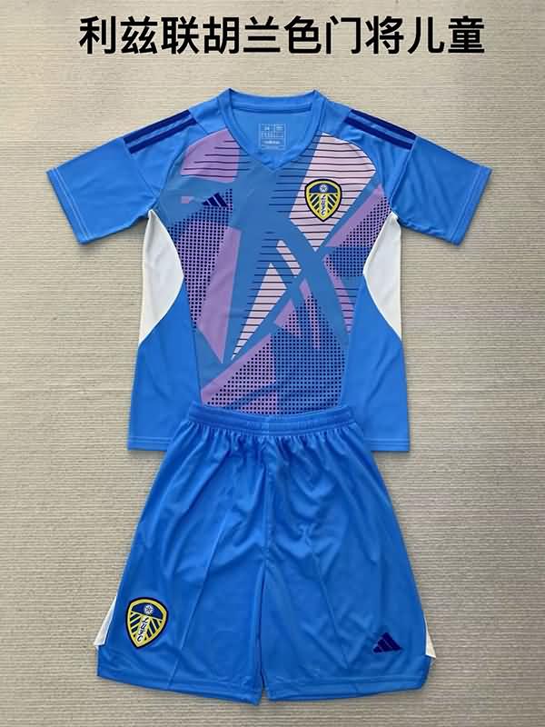 Leeds United 24/25 Kids Goalkeeper Blue Soccer Jersey And Shorts