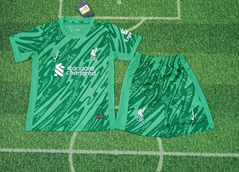 Liverpool 24/25 Kids Goalkeeper Green Soccer Jersey And Shorts