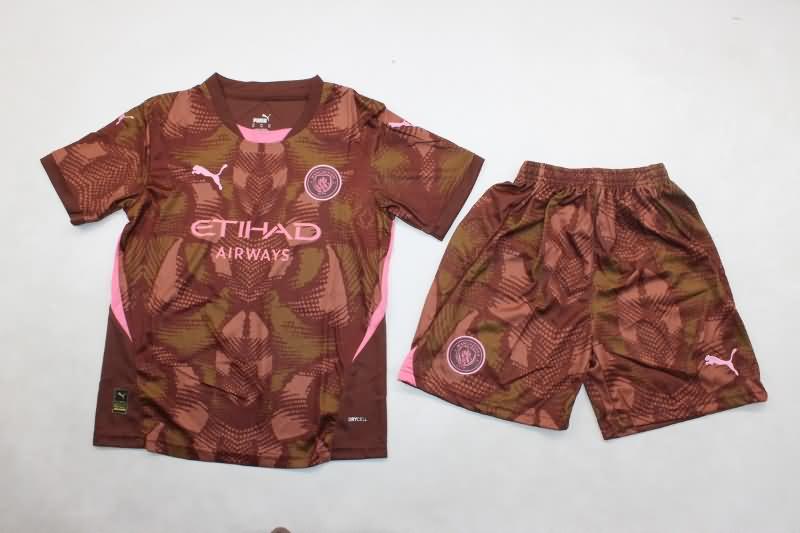 Manchester City 24/25 Kids Goalkeeper Brown Soccer Jersey And Shorts