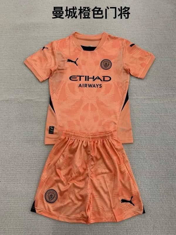 Manchester City 24/25 Kids Goalkeeper Orange Soccer Jersey And Shorts