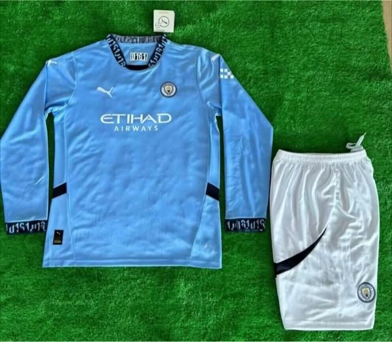 Manchester City 24/25 Kids Home Long Sleeve Soccer Jersey And Shorts