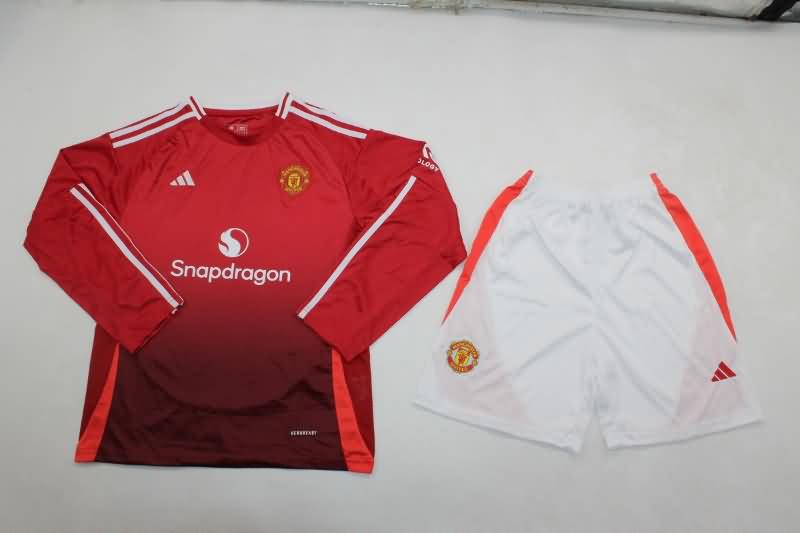 Manchester United 24/25 Kids Home Long Sleeve Soccer Jersey And Shorts